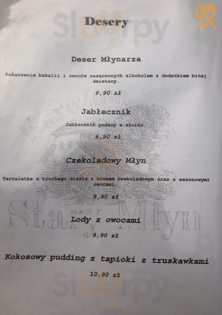 Stary Młyn Menu
