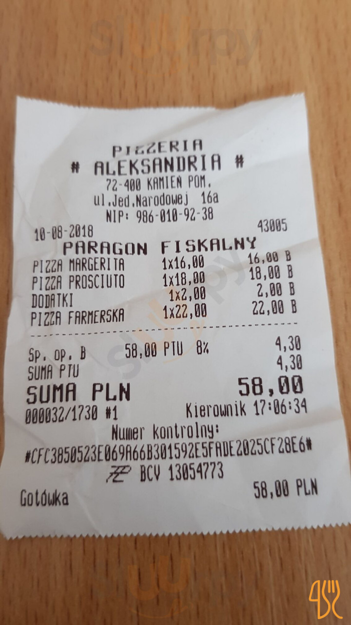 Pizzeria Aleksandria Menu