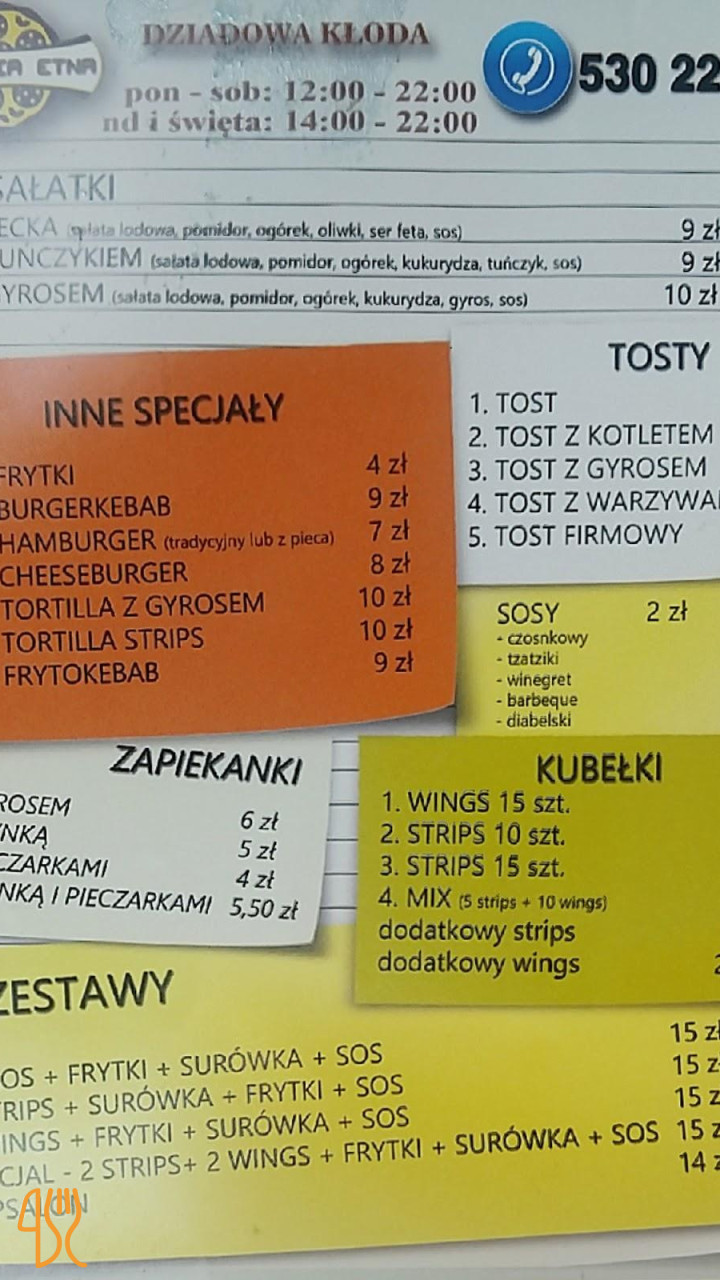 Pizzeria Etna Menu