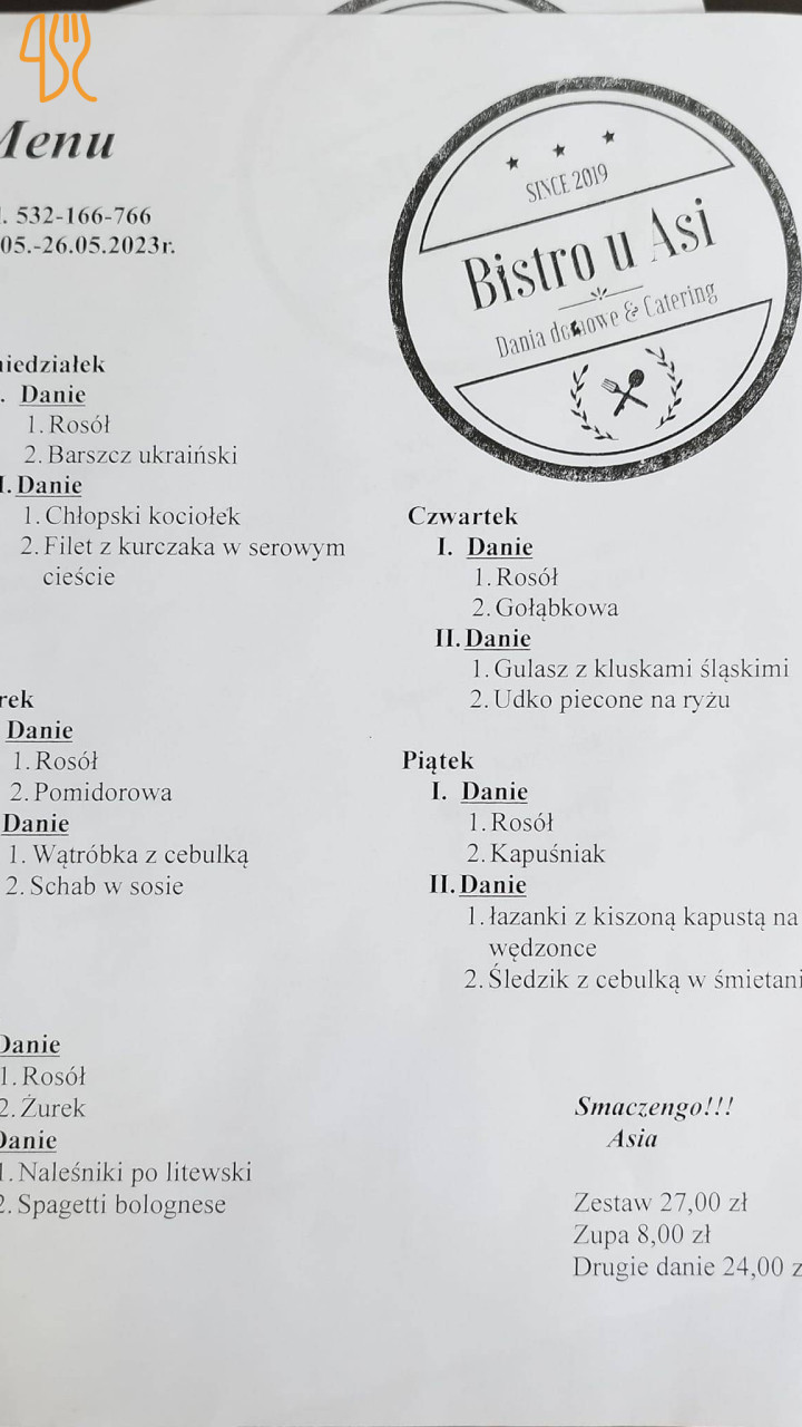 Bistro U Asi Menu