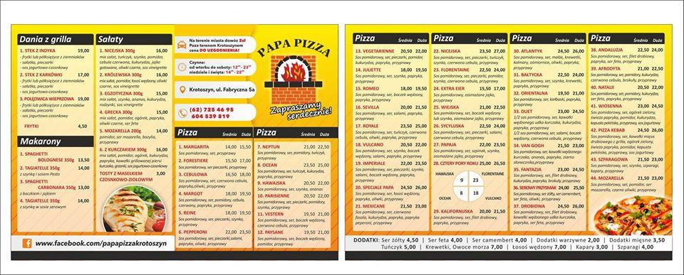Papa Pizza Menu