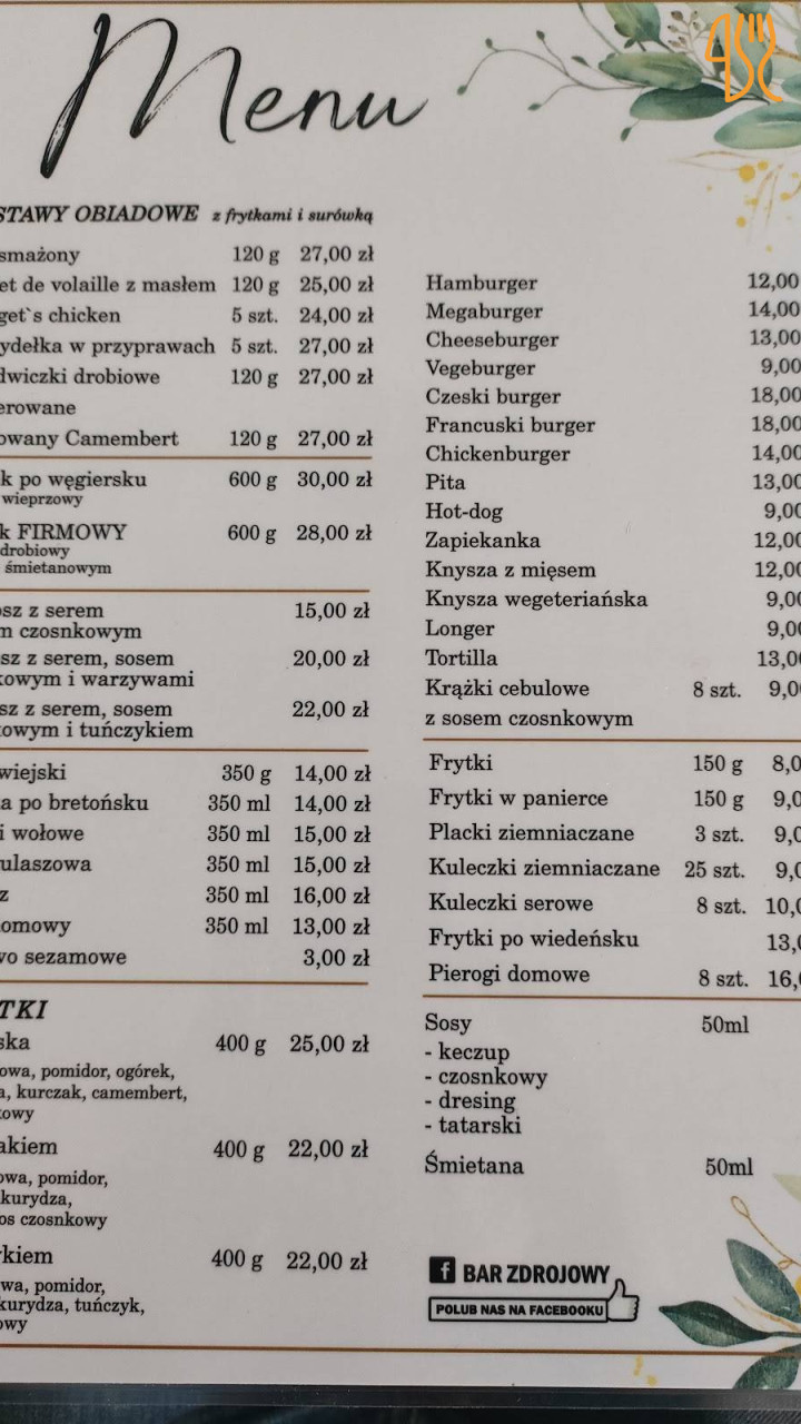 Pod Akacją Menu
