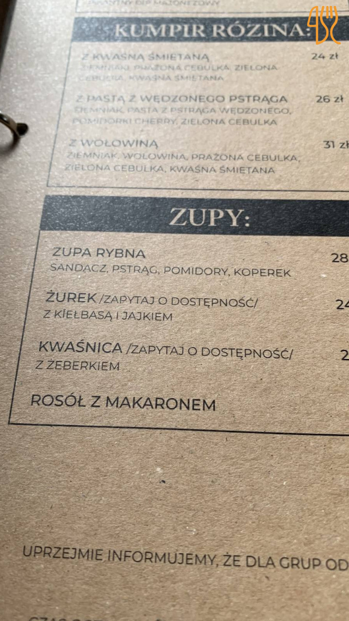Pstrągarnia Rózin - Restauracja Menu