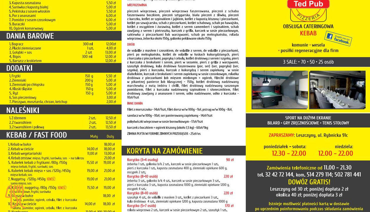 Restauracja Pizzeria Ted Pub Menu