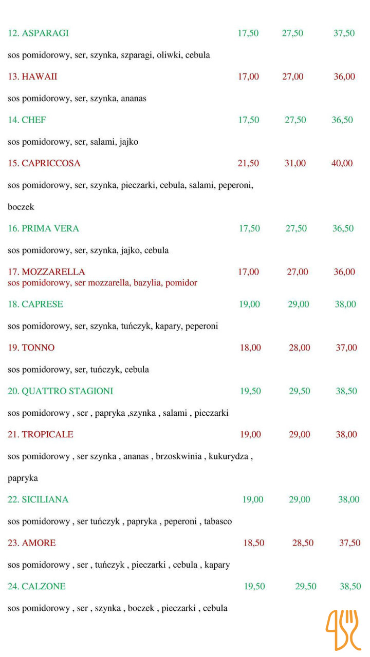 Pizzeria Pico Bello Menu