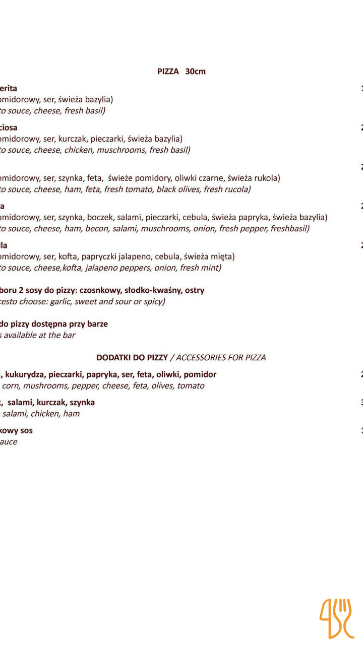 Sala Bankietowa Cynamon Menu