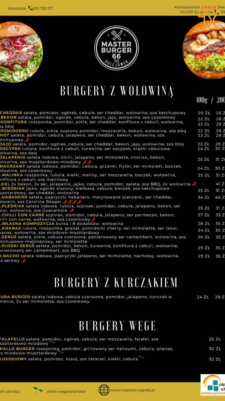 Master Burger 66 Sulejówek Menu