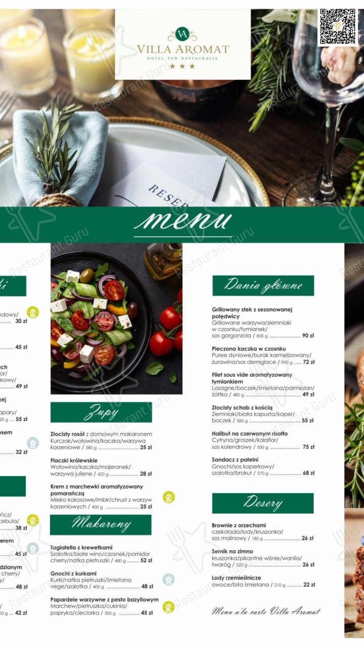 Villa Aromat Menu