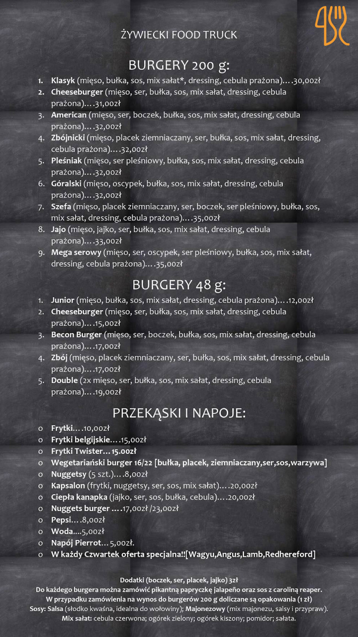 Żywiecki Food Truck Menu