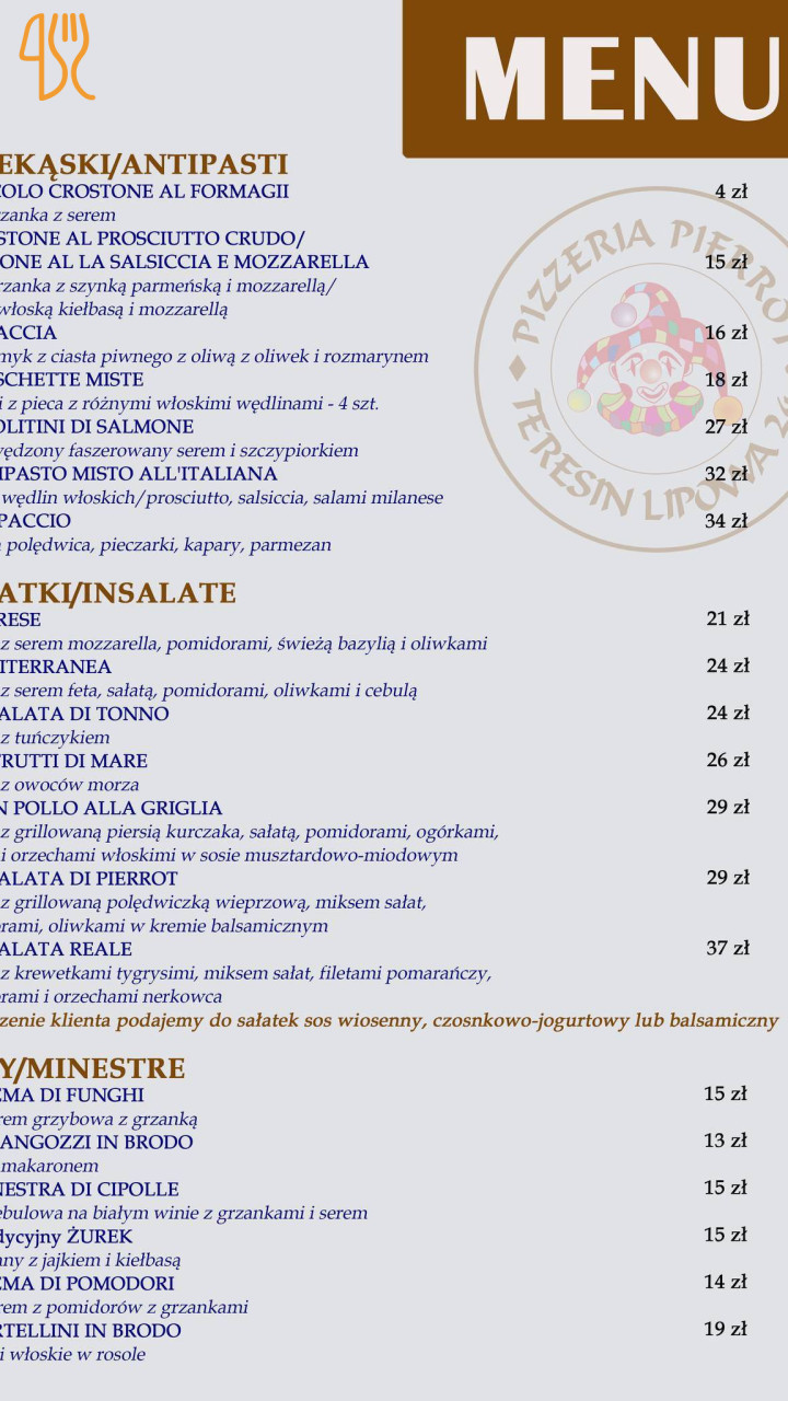 Pizzeria Pierrot Menu