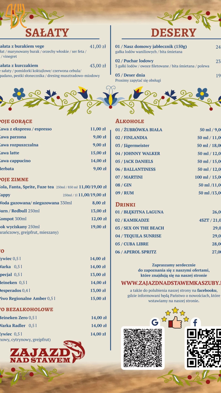 Zajazd Nad Stawem Grabówko Menu