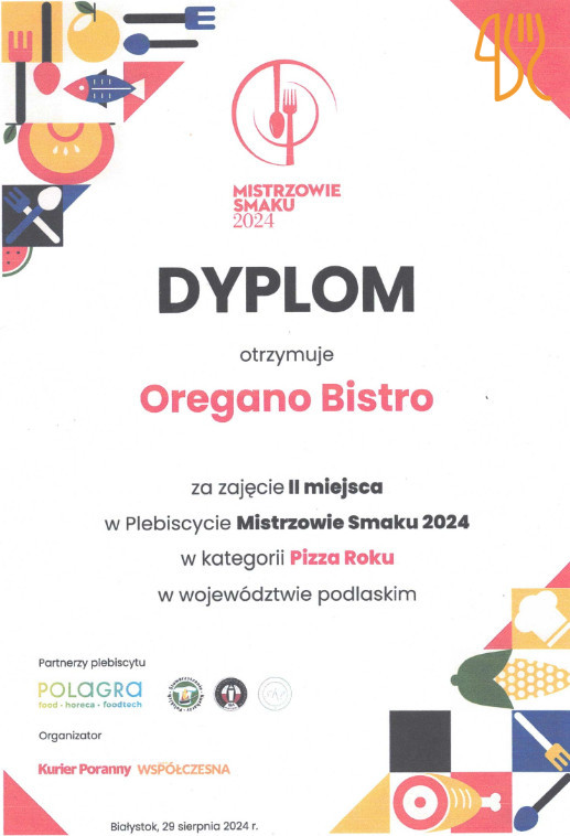 Oregano Bistro Szepietowo Włoska Pizza Makarony Sałaty Burgery Menu