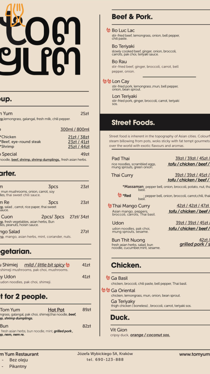 Tom Yum Menu
