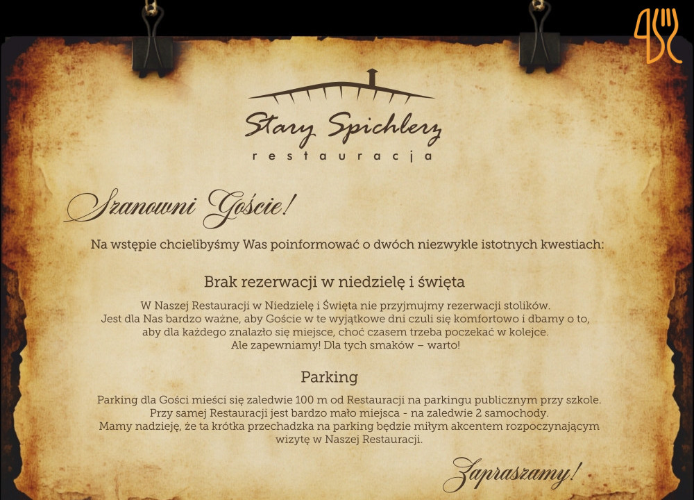 Stary Spichlerz Menu