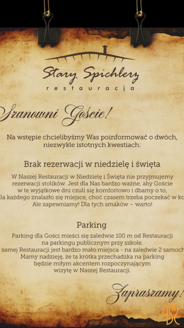 Stary Spichlerz Menu