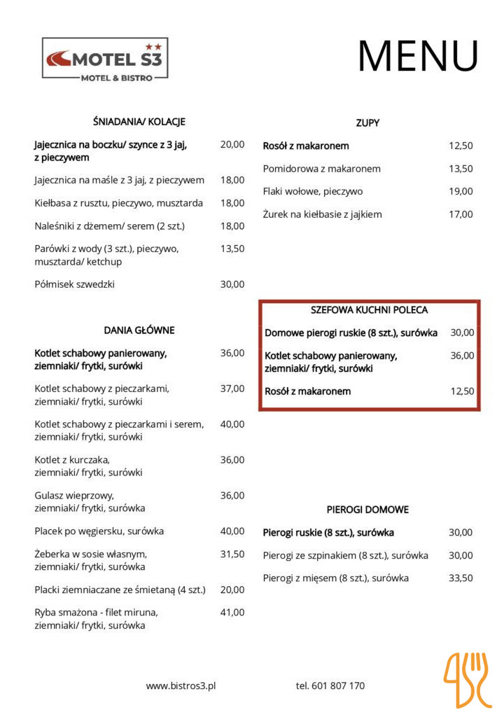 Bistro S3 Menu
