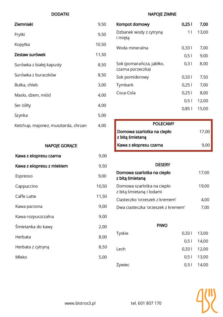 Bistro S3 Menu
