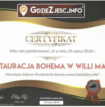 Willa Marta Bohema, Szczawnica Menu