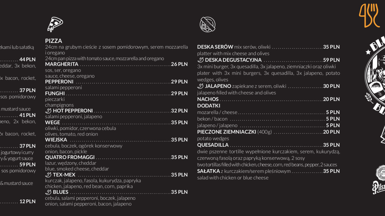 Blues Club Gdynia Menu