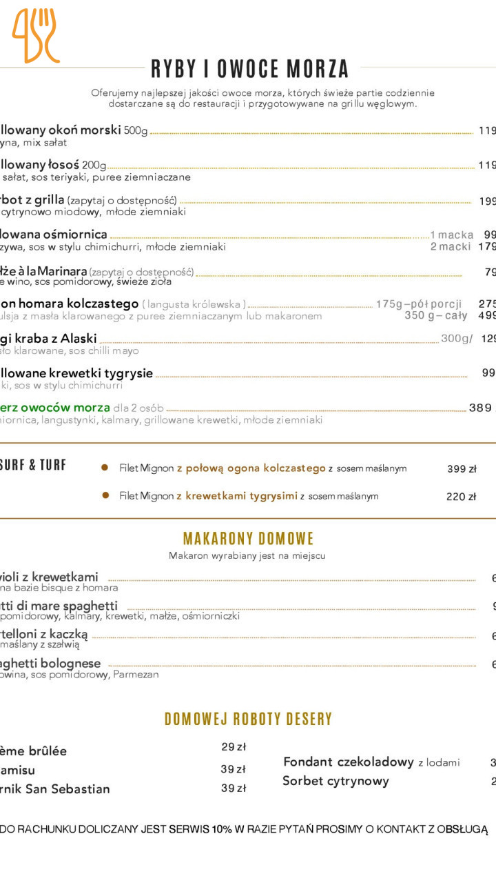 Reina Steakhouse And Seafood Menu