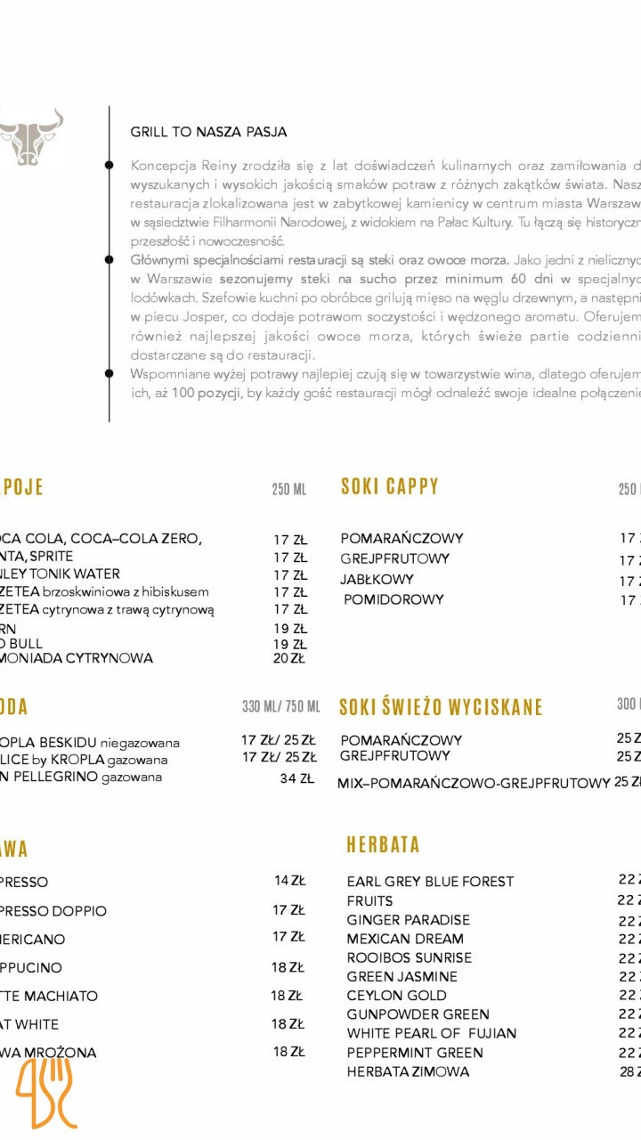 Reina Steakhouse And Seafood Menu
