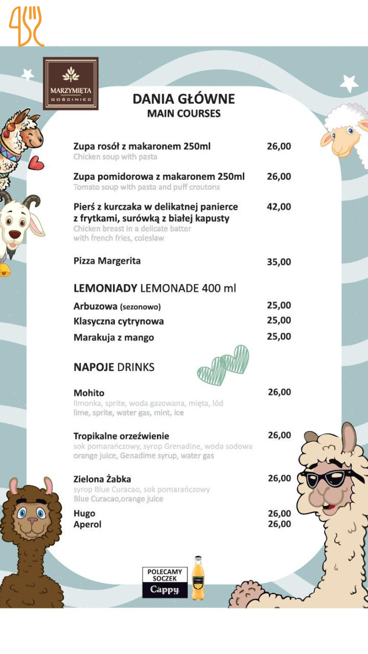Gościniec Marzymięta Menu