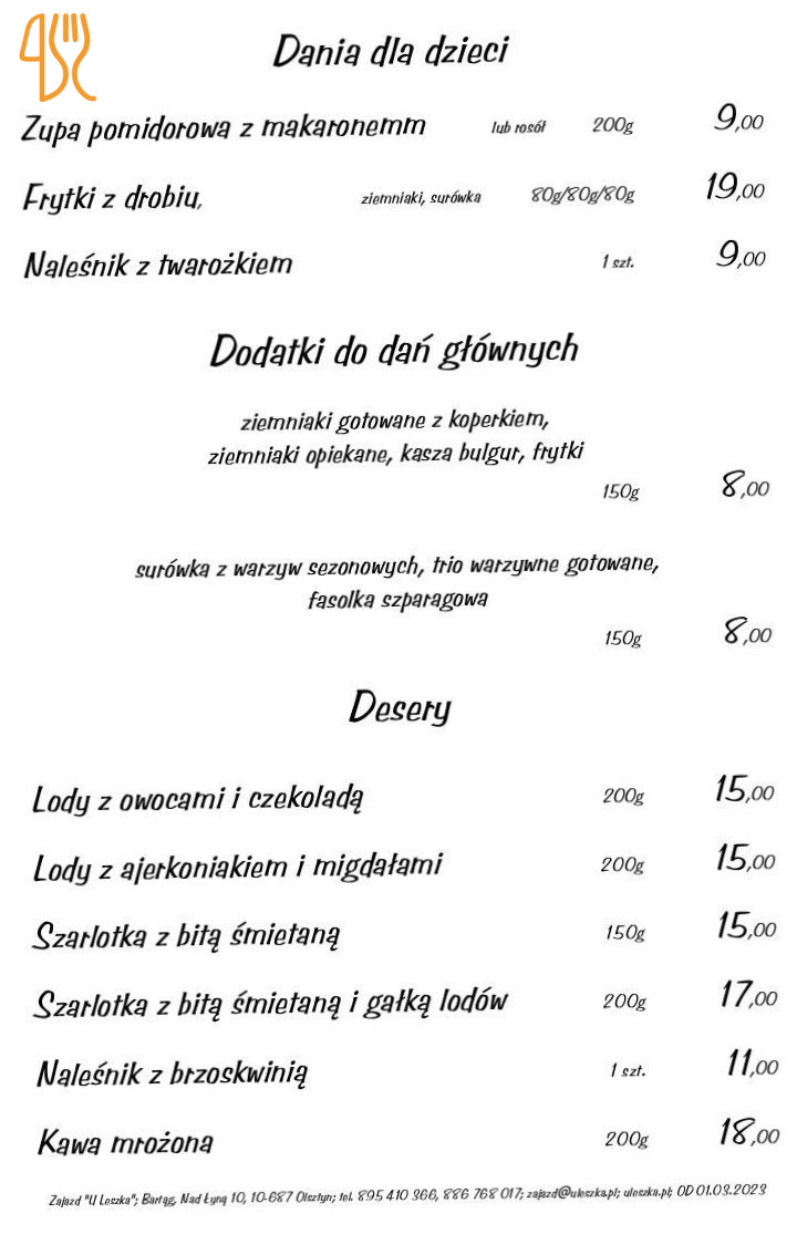 Zajazd U Leszka Menu