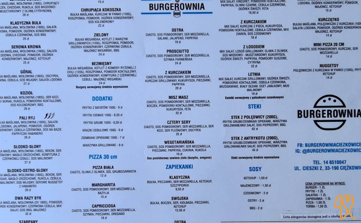 Burgerownia Menu