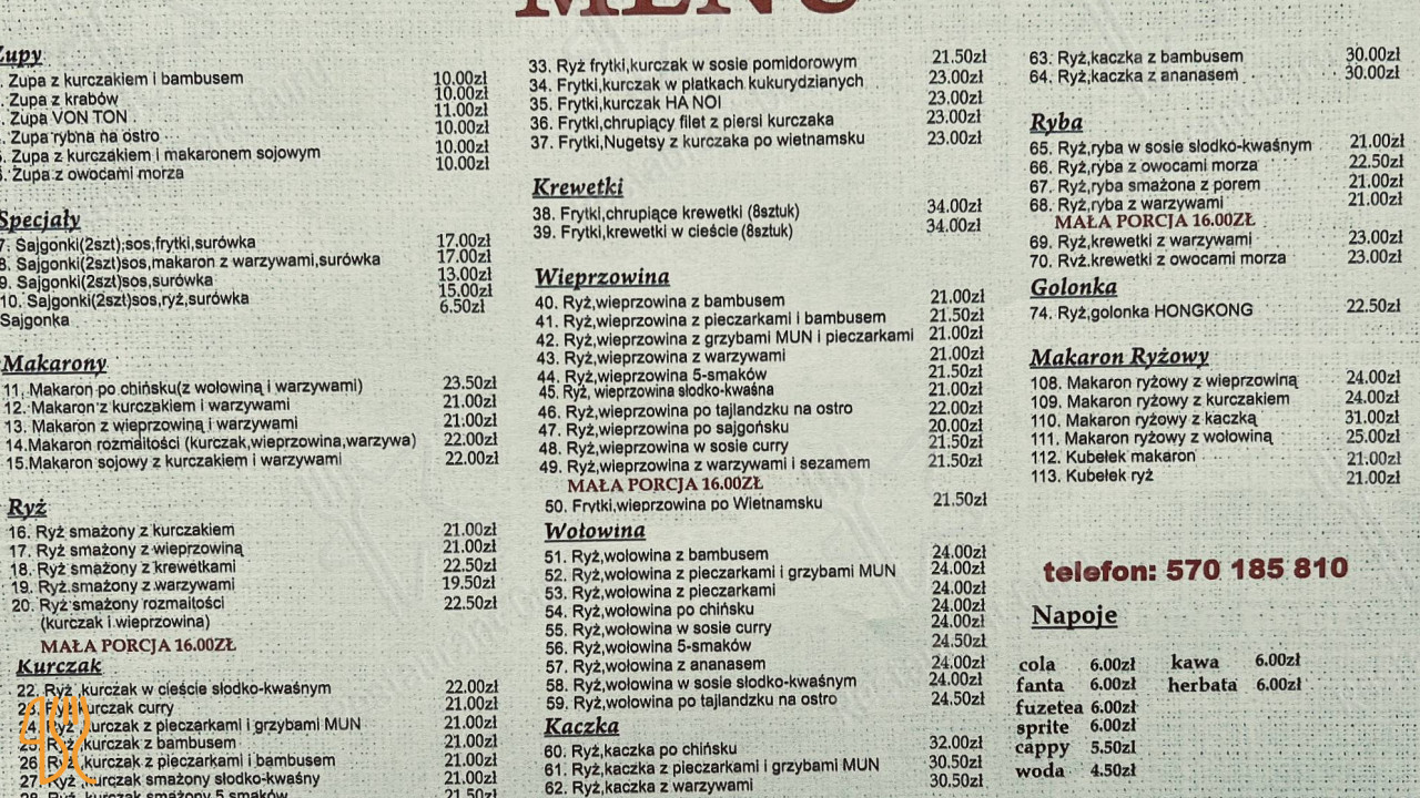 Wok Kuchnia Azjatycka Menu