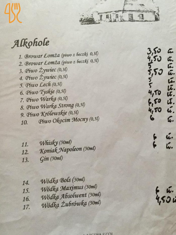 Karczma Rzym Pawłówek Menu