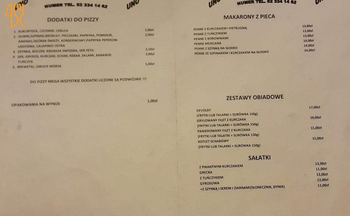 Pizzeria Uno Menu