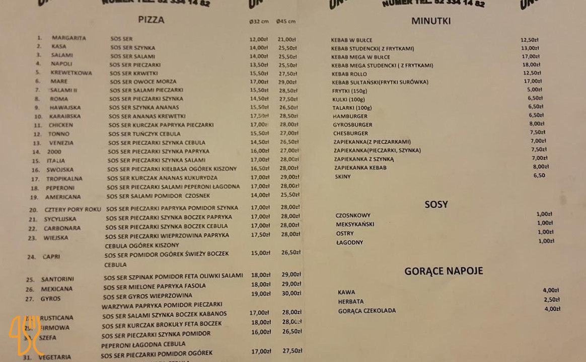 Pizzeria Uno Menu