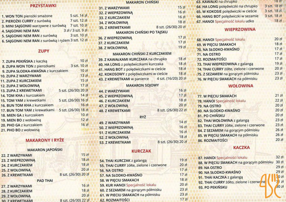 Hanoi Menu