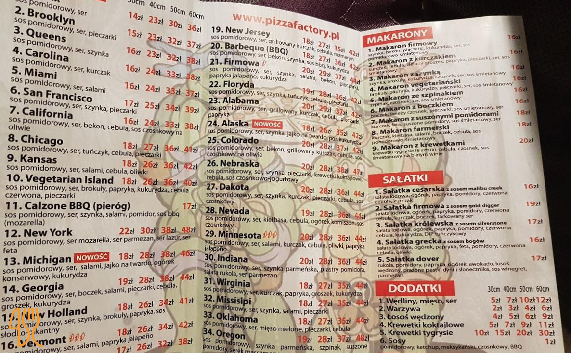 Pizza Factory Ketrzyn Menu