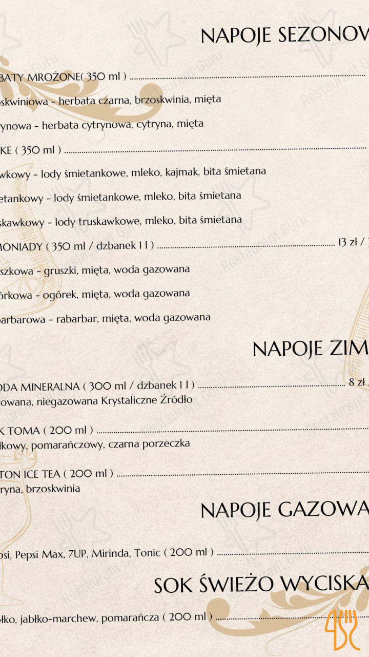 Dwór Fijewo Menu