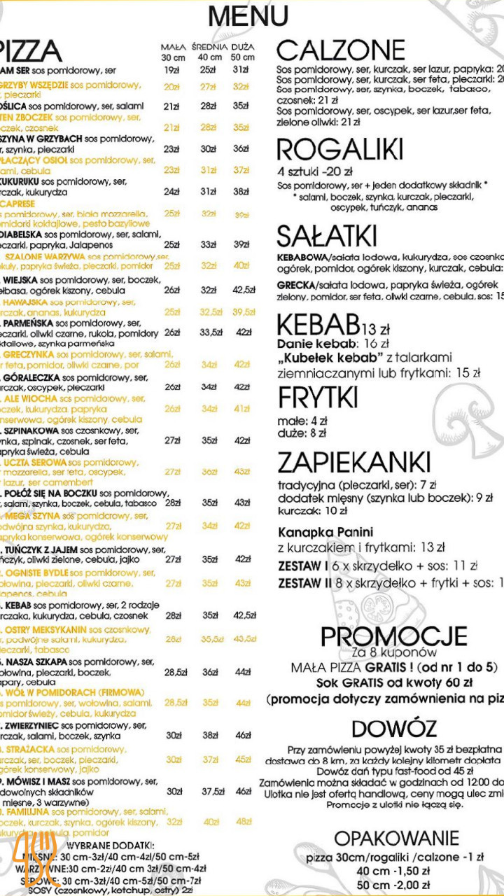 Pizzeria Pod Kasztanami Menu
