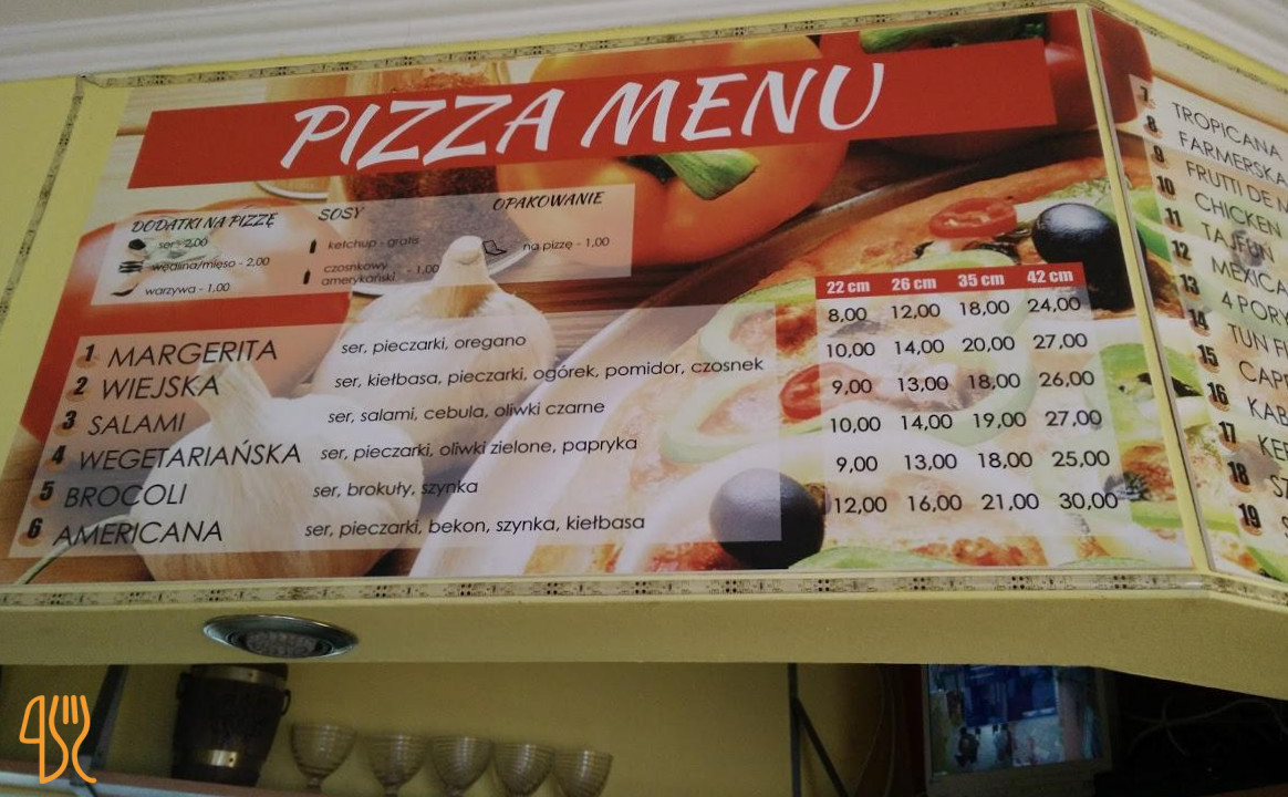 Ola. Pizzeria. Mamczura W. Menu