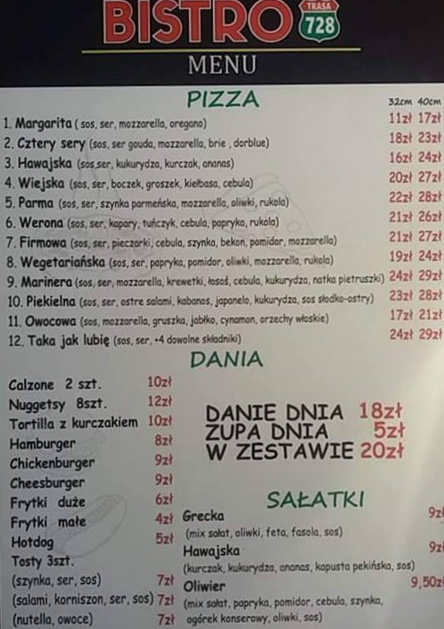 Pizzeria Bistro Trasa 728 Menu