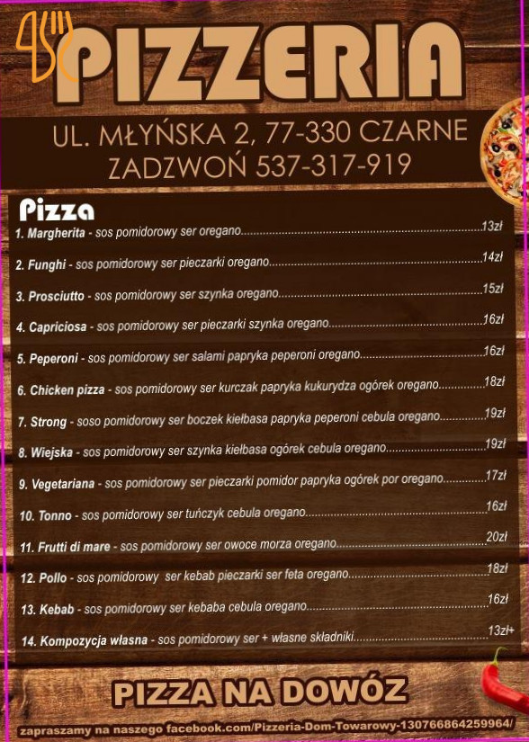 Pizzeria. Dom Towarowy Menu