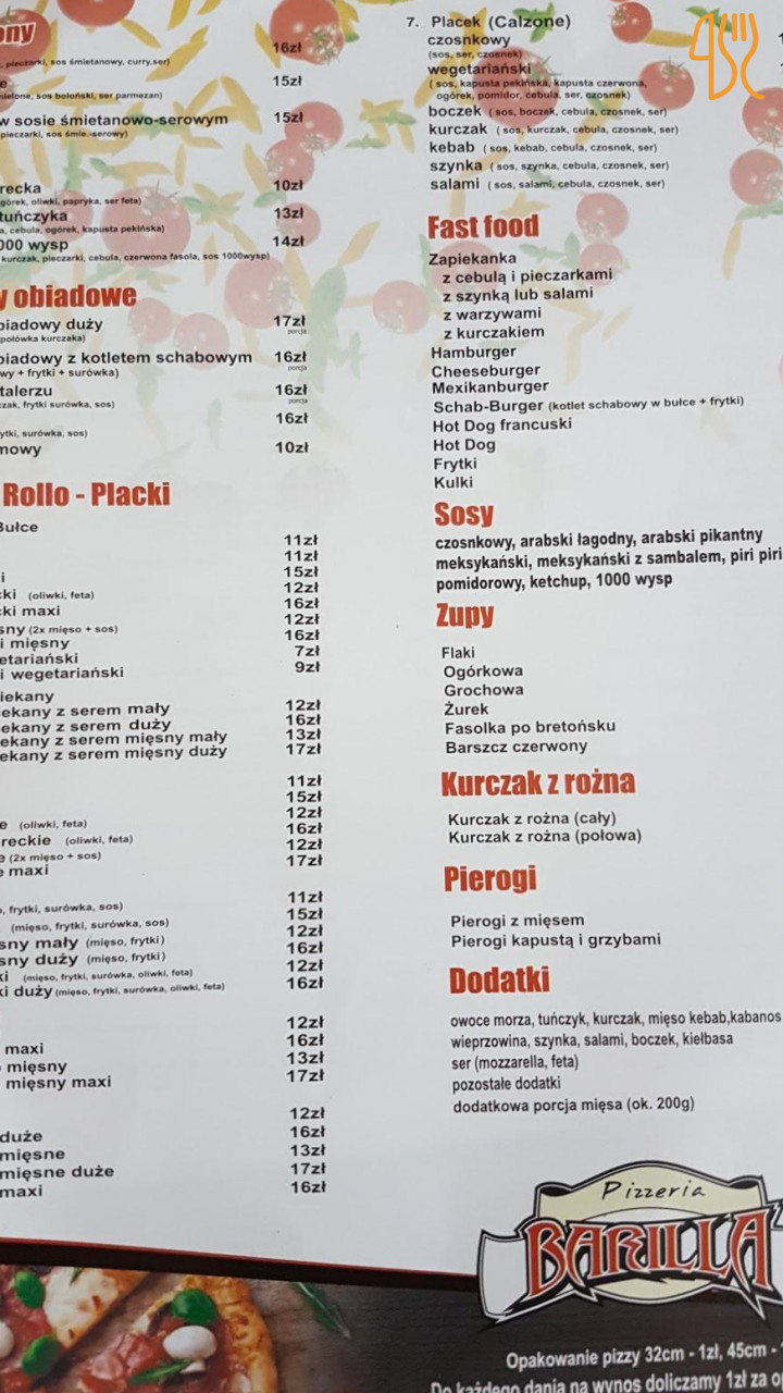 Pizzeria Barilla Menu