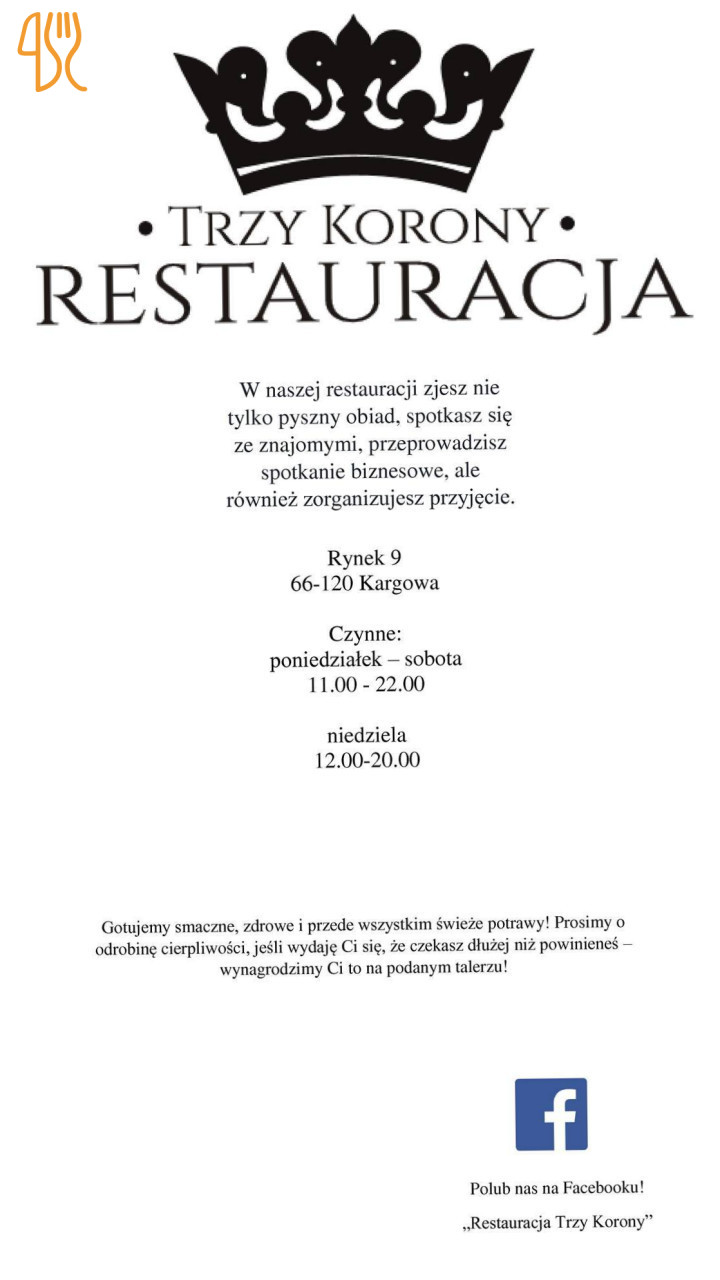 Trzy Korony Menu