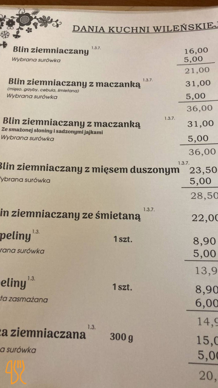 Chłopska Kuchnia Tradycyjna I Wileńska Domowe Wyroby Menu