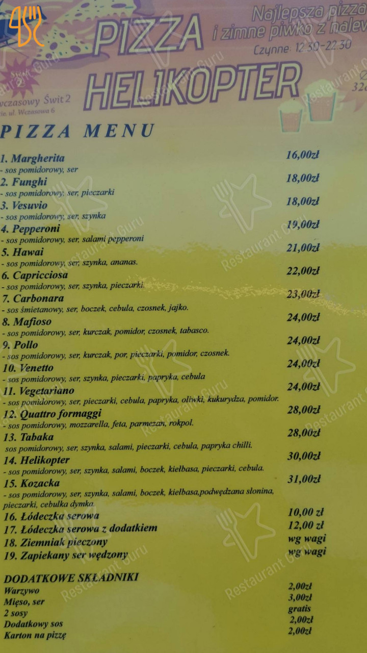 Pizza Helikopter Świt 2 Menu