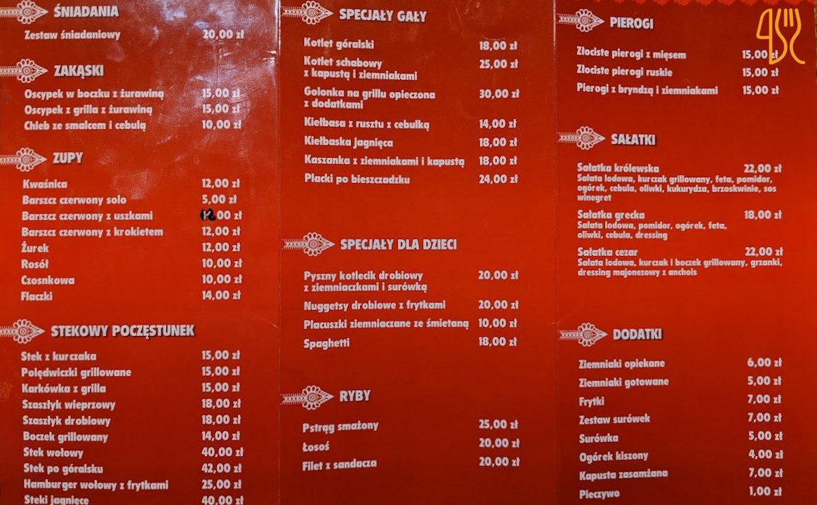 Karczma U Gały Menu