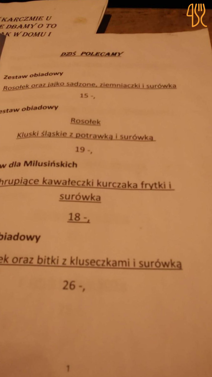 U Kowala. Karczma Menu