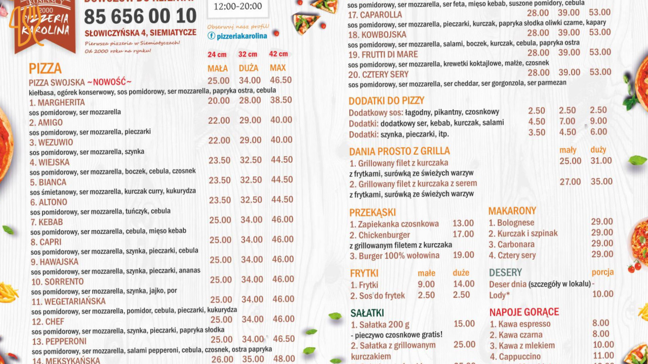 Pizzeria Karolina Menu