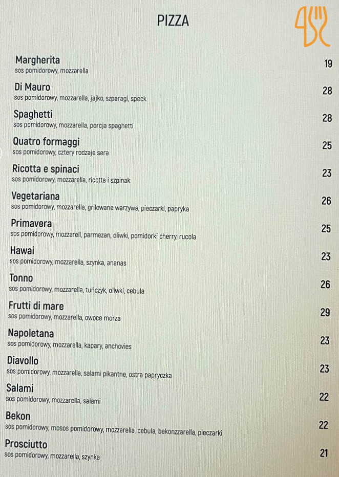Pizzeria Trattoria Da Mauro Menu