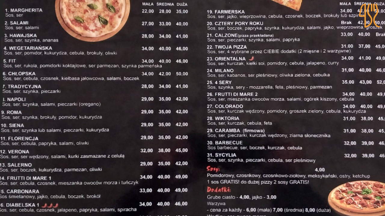 Pizzeria Caramba Menu