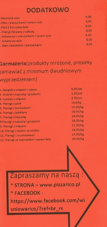 Pizzeria Rico Menu