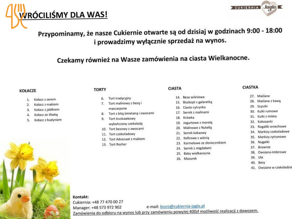 Cukiernia Jaglo Menu
